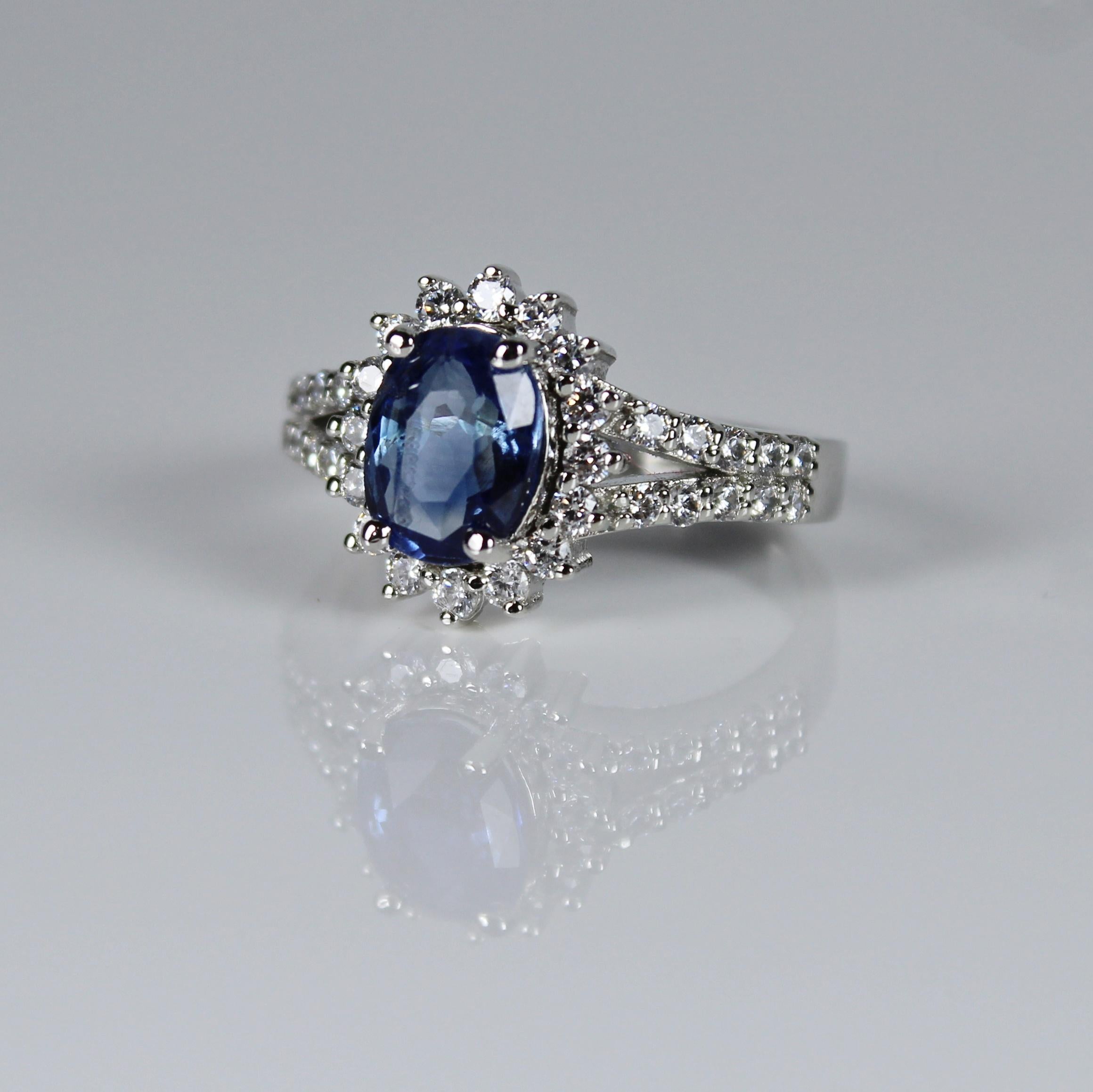 1,75 Karat IGI-zertifizierter blauer Saphir-Ring (Ovalschliff) im Angebot