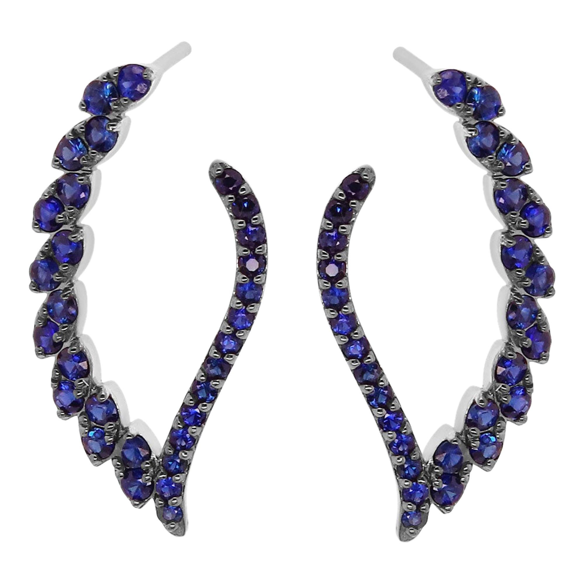 1.75 Carat Large Blue Sapphire Drop Fancy Feather Shape Earrings 14 Karat Gold