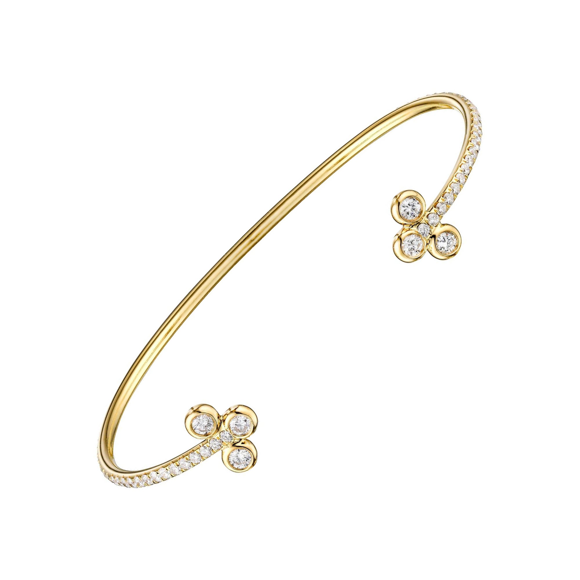 1.75 Carat Micro-Pave Diamond Open Bangle Bracelet 18 Karat Yellow Gold in vendita