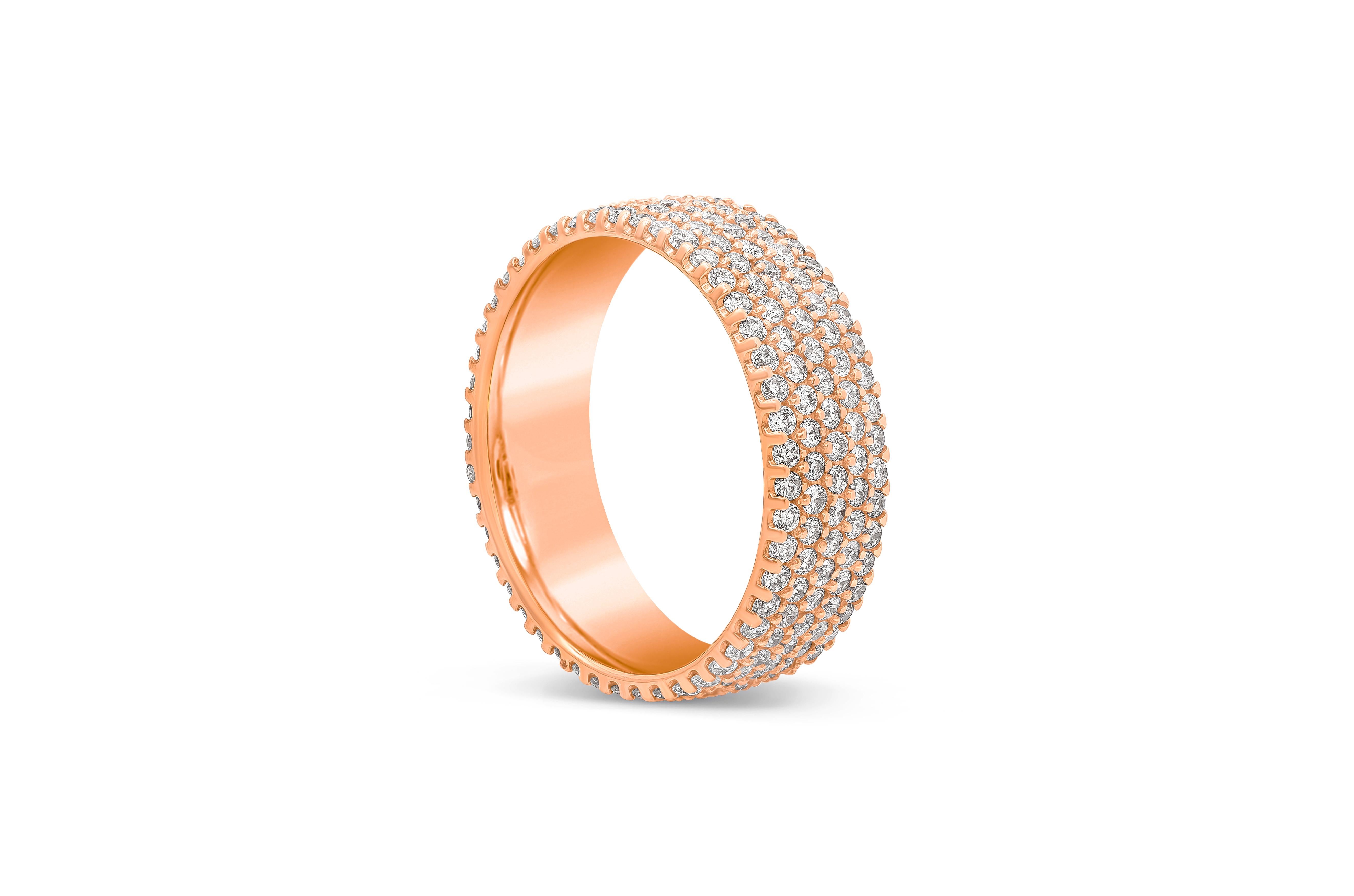 A versatile piece of jewelry that can be used as a fashion ring as well. Features 5 rows of round brilliant diamonds weighing 1.75 carats total, micro-pave set. Made with 18K Rose Gold. Size 6.5 US resizable upon request and 6.11mm in width.

Style