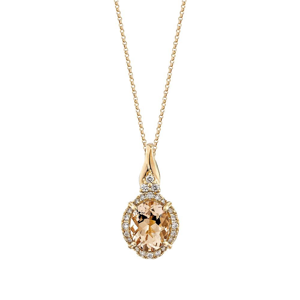 Taille ovale Pendentif Morganite de 1,75 carat en or rose 18 carats avec diamant blanc. en vente