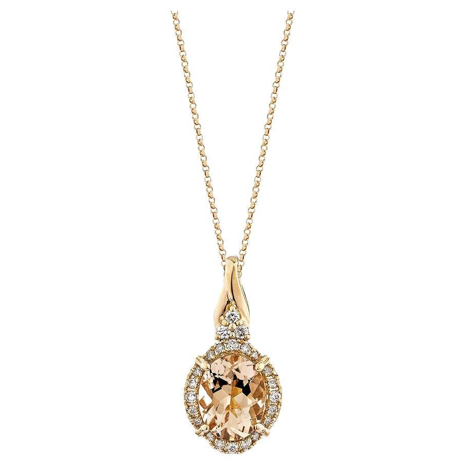 1.75 Carat Morganite Pendant in 18Karat Rose Gold with White Diamond. For Sale