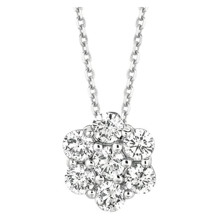 1.75 Carat Natural Diamond Cluster Necklace 14 Karat White Gold G SI Chain For Sale