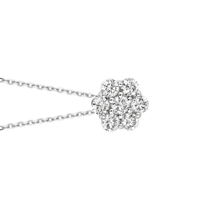 Round Cut 1.75 Carat Natural Diamond Cluster Necklace 14 Karat White Gold G SI Chain For Sale