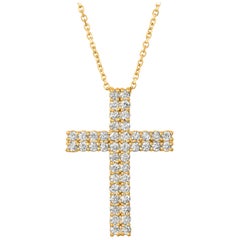 Collier pendentif croix en or 14 carats et chaîne G SI avec diamants naturels de 1,75 carat