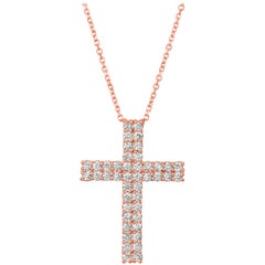 1.75 Carat Natural Diamond Cross Pendant Necklace 14 Karat Rose Gold G SI Chain