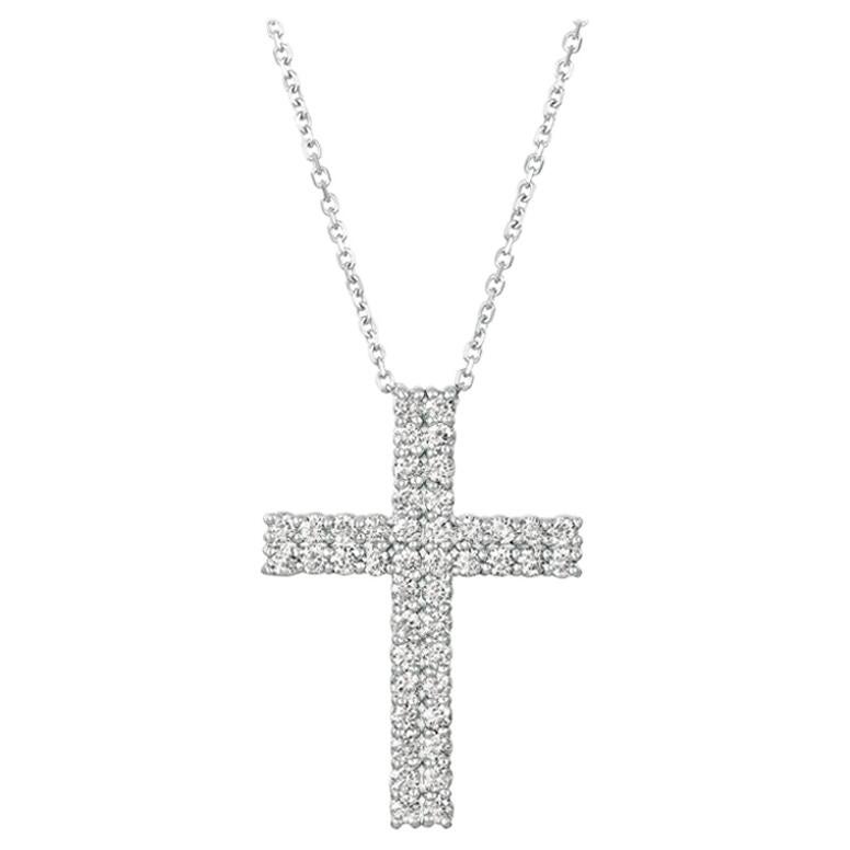 1.75 Carat Natural Diamond Cross Pendant Necklace 14 Karat White Gold G SI Chain