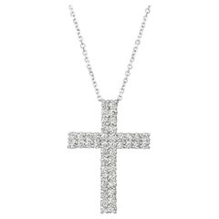 Collier pendentif croix en or blanc 14 carats avec diamants naturels de 1,75 carat et chaîne G SI