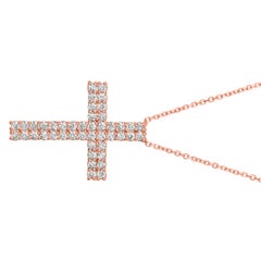 1.75 Carat Natural Diamond Cross Pendant Necklace 14 Karat Rose Gold G SI Chain