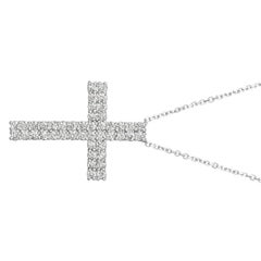 1.75 Carat Natural Diamond Cross Pendant Necklace 14 Karat White Gold G SI Chain