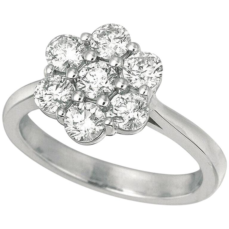 1.75 Carat Natural Diamond Flower Ring G SI 14 Karat White Gold For Sale