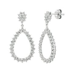 Pendientes de Gota de Diamante Natural en Forma de Pera de 1,75 Quilates G SI Oro Blanco de 14k