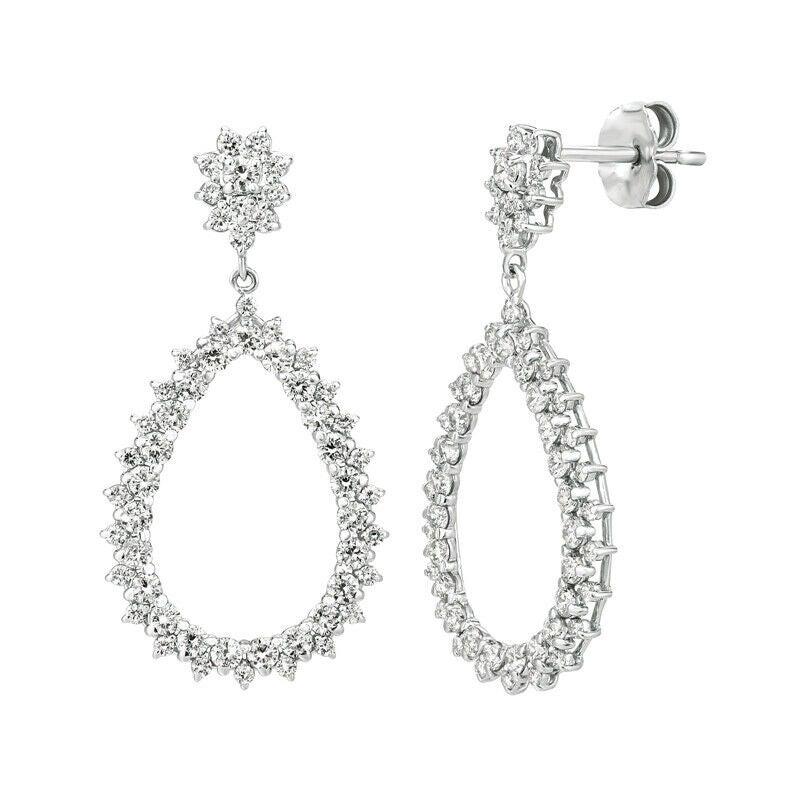 1.75 Carat Natural Diamond Pear Shape Drop Earrings G SI 14k White Gold