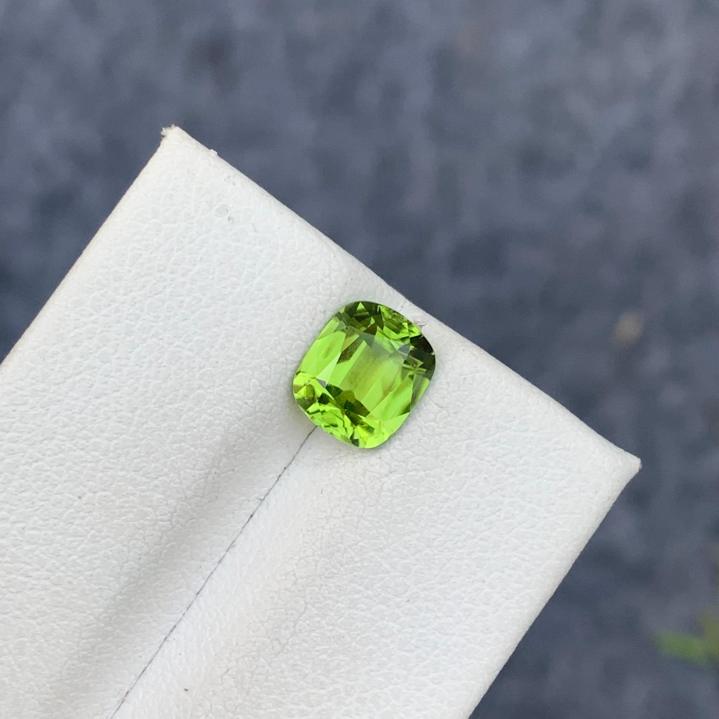 Women's or Men's 1.75 Carat Natural Loose Apple Green Peridot Cushion Shape from Suppat Valley
