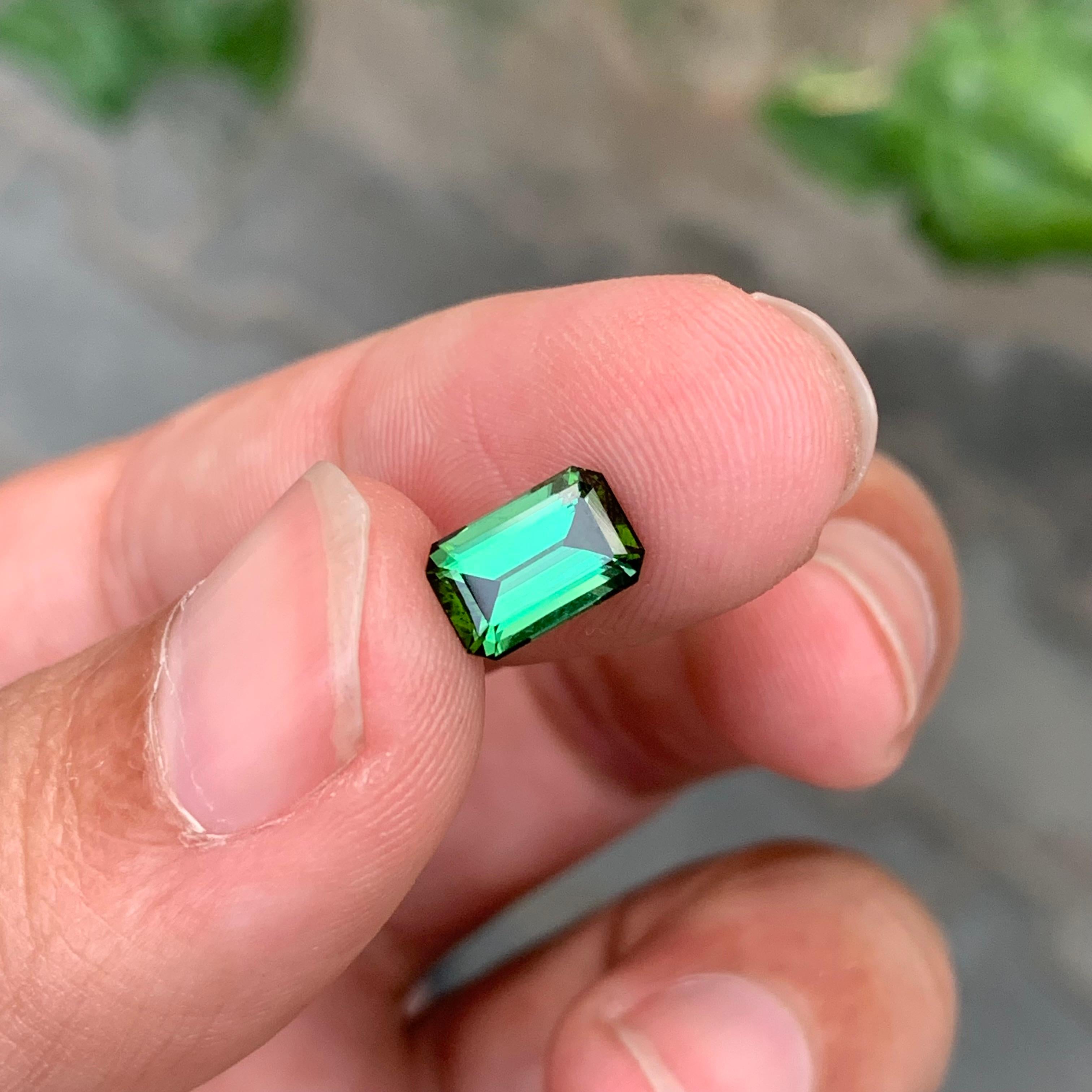 Arts and Crafts 1.75 Carat Natural Loose Green Tourmaline Emerald Shape Gemstone For Sale