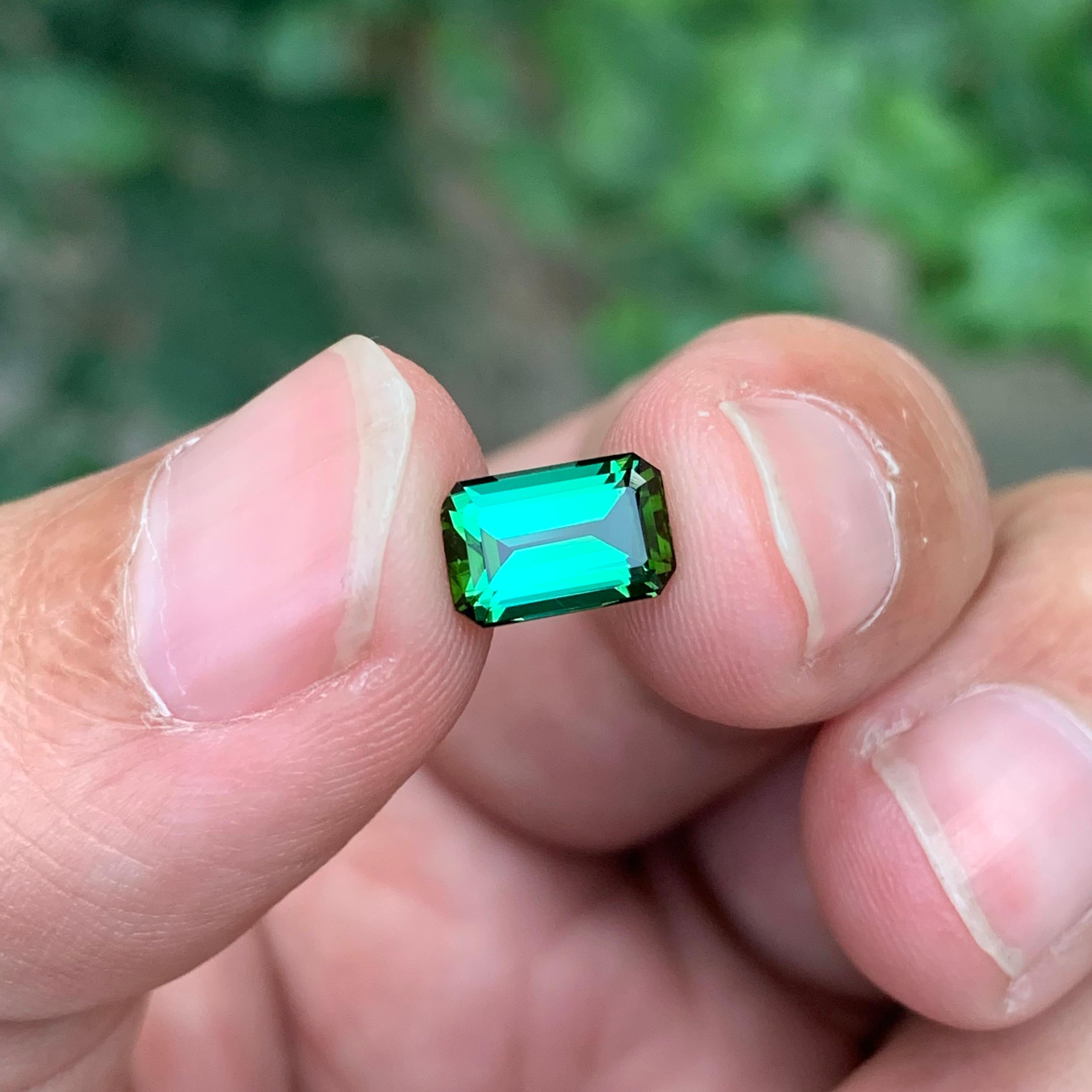 1.75 Carat Natural Loose Green Tourmaline Emerald Shape Gemstone For Sale 1