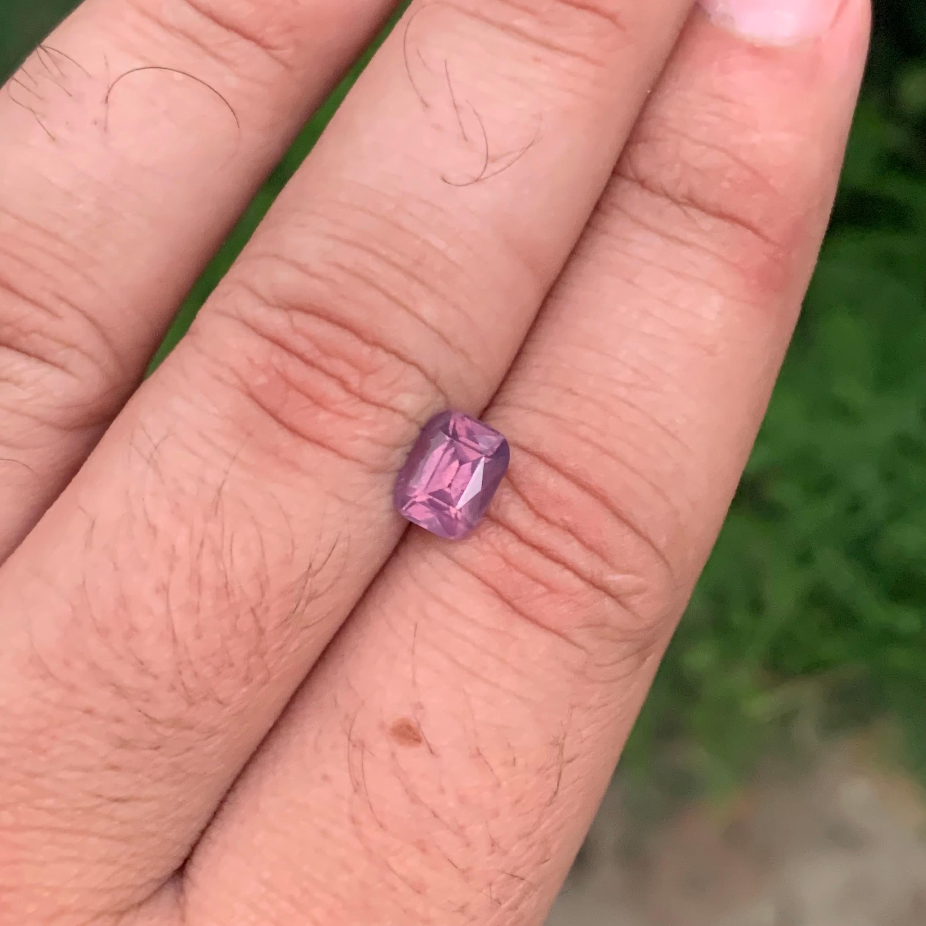 Women's or Men's 1.75 Carat Natural Loose Purplish Pink Spinel Cushion Shape From Tanzania For Sale