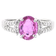 1.75 Carat Natural Pink Sapphire and Diamond Ring Set in Platinum