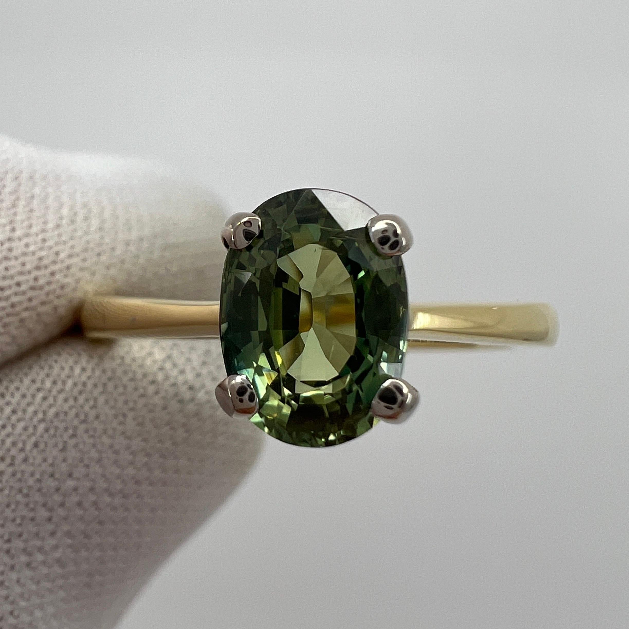 1,75 Karat natürlicher lebhaft grüner Saphir im Ovalschliff 18 Karat Gold Solitär Ring für Damen oder Herren