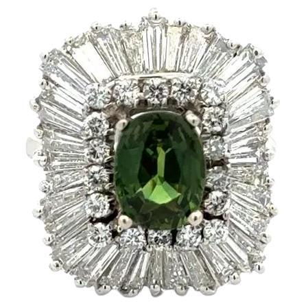 1.75 Carat NO HEAT GIA Green Sapphire and Diamond Gold Statement Cocktail Ring For Sale