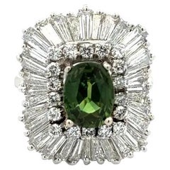 1.75 Carat NO HEAT GIA Green Sapphire and Diamond Gold Statement Cocktail Ring