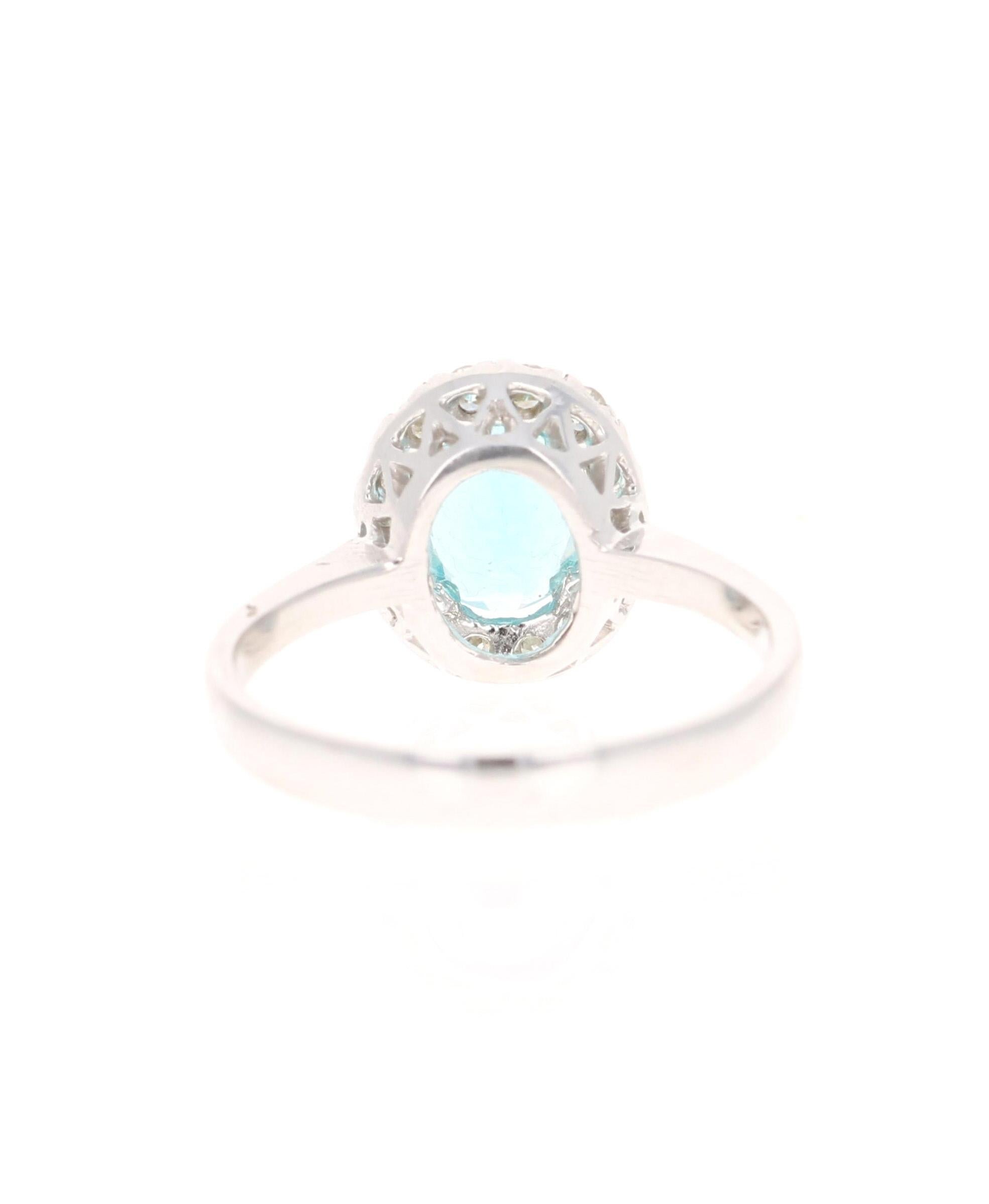 1.75 Carat Oval Cut Apatite Diamond 14 Karat White Gold Engagement Ring In New Condition In Los Angeles, CA