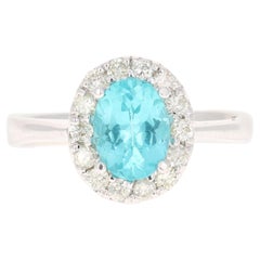 1.75 Carat Oval Cut Apatite Diamond 14 Karat White Gold Engagement Ring