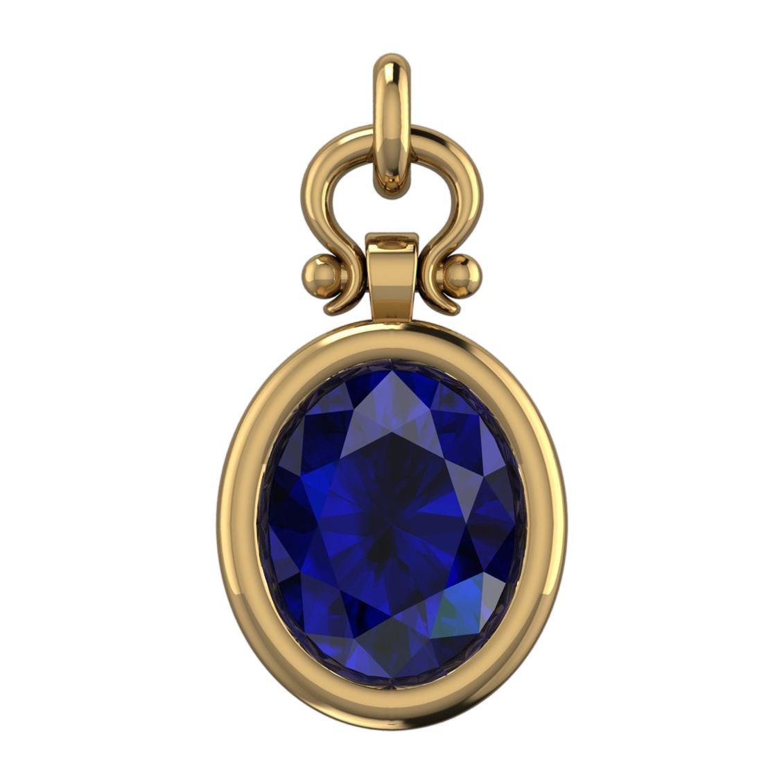 1.75 Carat Oval Cut Blue Sapphire Custom Pendant Necklace in 18k For Sale
