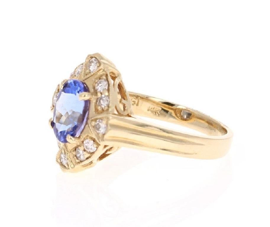1,75 Karat Ovalschliff Tansanit Diamant 14 Karat Gelbgold Ring (Moderne) im Angebot