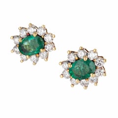 1 75 Carat Emerald Cut Aquamarine Brown Diamond Gold Stud Earrings 1 75 Carat Oval Emerald Diamond Halo Gold Stud Earrings