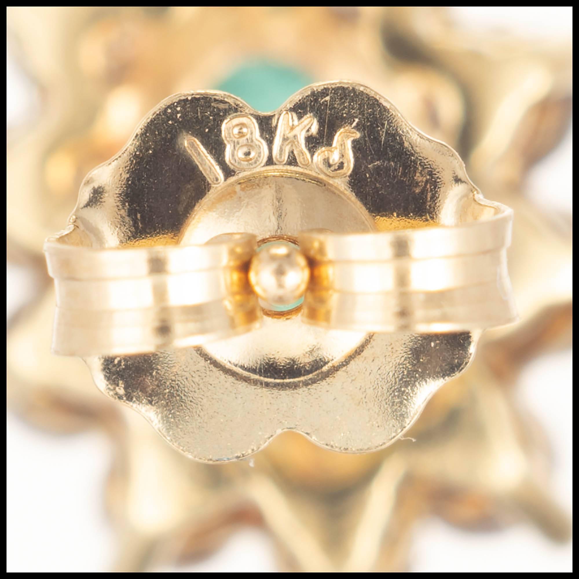 1.75 Carat Oval Emerald Diamond Halo Gold Stud Earrings 1