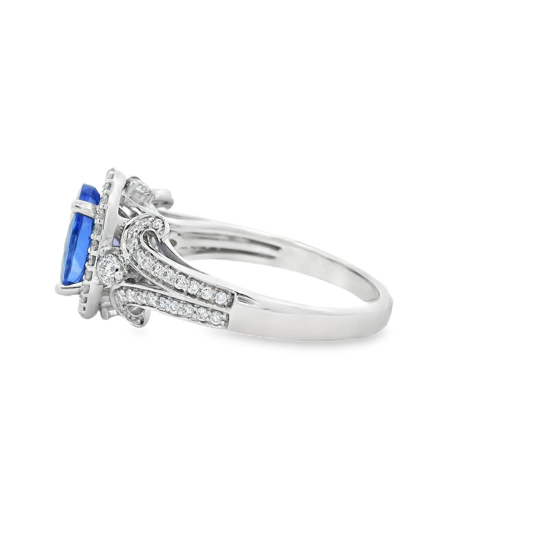 1,75 Karat Oval Tansanit und Diamant Halo Ring in 14K Weißgold Größe 7 (Ovalschliff) im Angebot