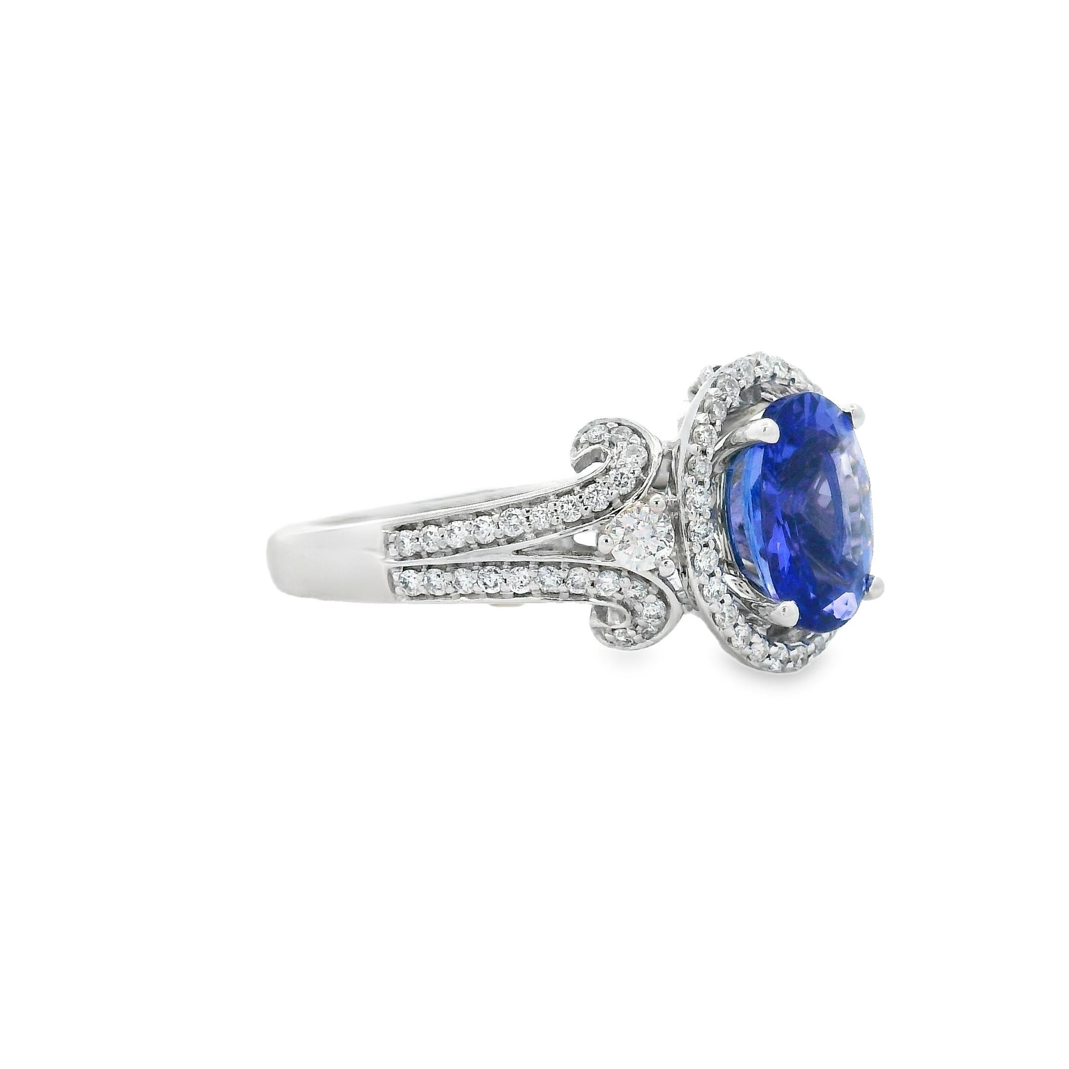 1,75 Karat Oval Tansanit und Diamant Halo Ring in 14K Weißgold Größe 7 für Damen oder Herren im Angebot