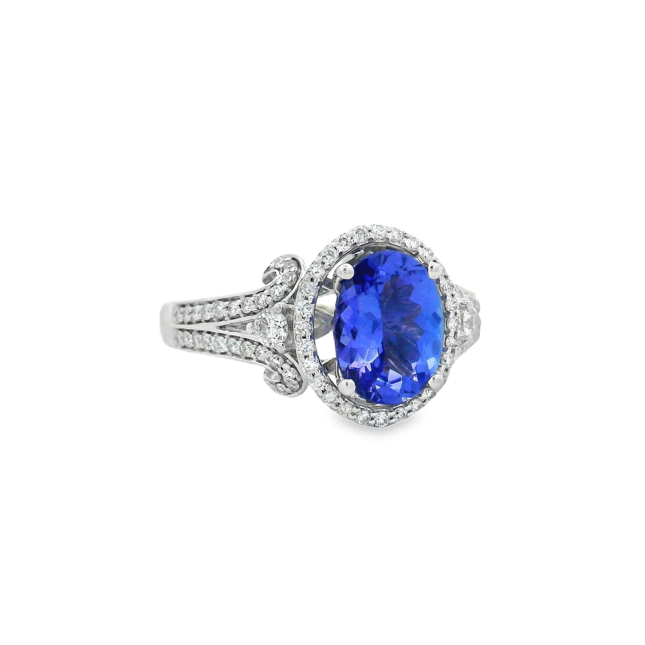 1,75 Karat Oval Tansanit und Diamant Halo Ring in 14K Weißgold Größe 7 im Angebot 1