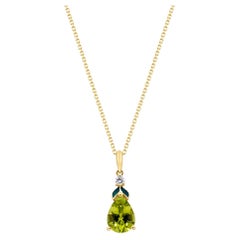 Vintage 1.75 Carat Pear-Cut Peridot with Diamond Accents 10K Yellow Gold Pendant