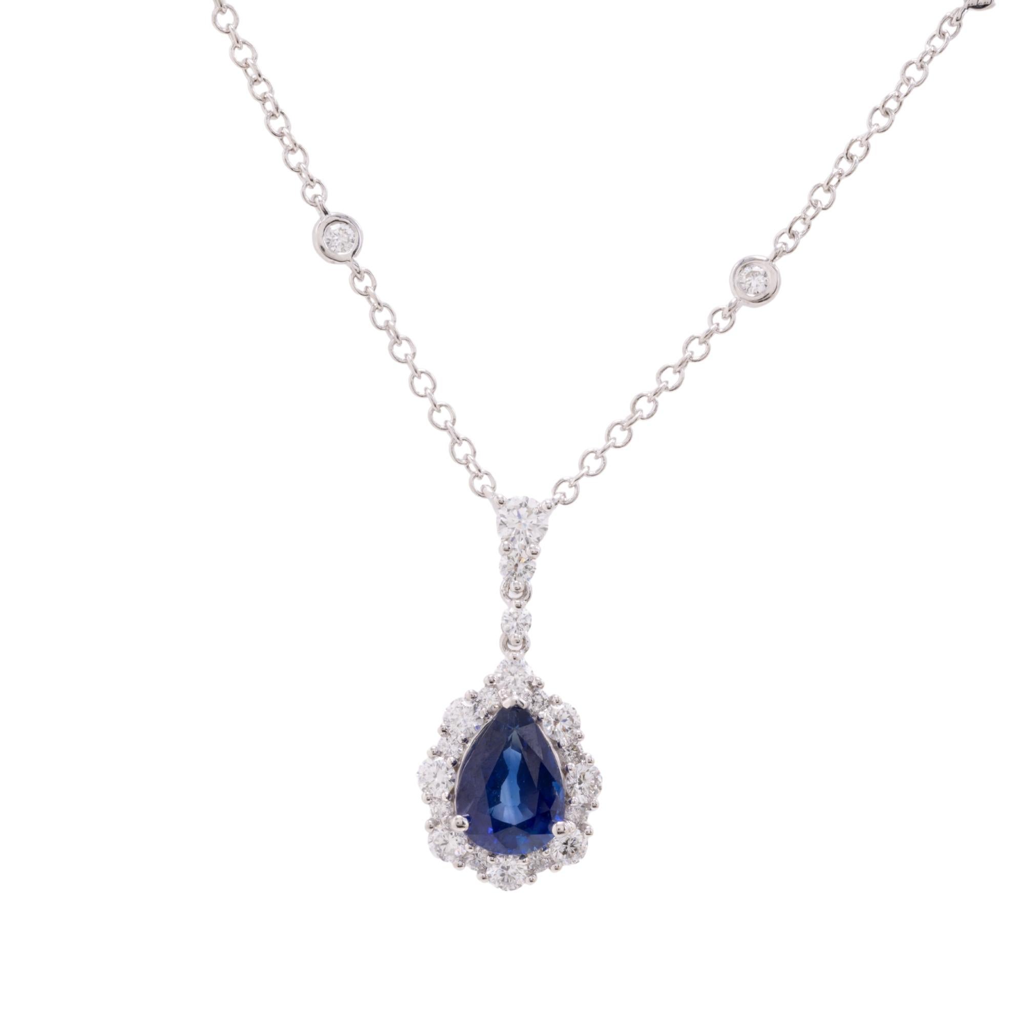 Taille poire 1.75 Carat Pear Shape Sapphire Pendant with 0.77 Ct Diamond in 18W Gold ref1255 en vente