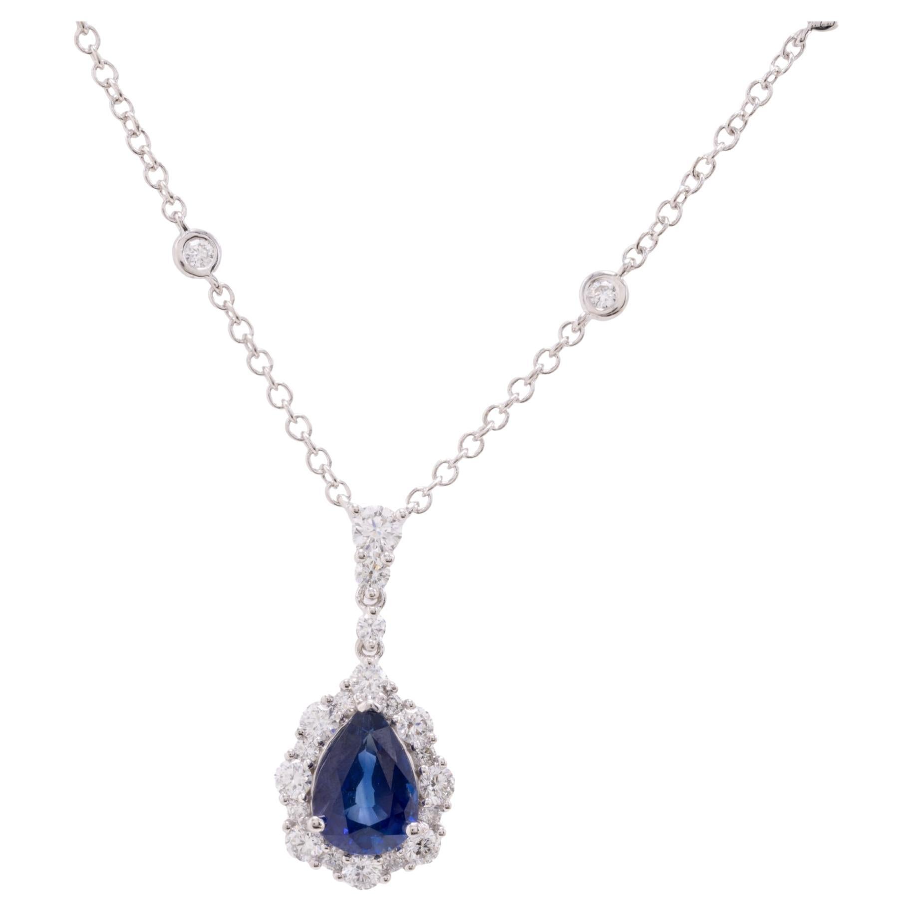 1.75 Carat Pear Shape Sapphire Pendant with 0.77 Ct Diamond in 18W Gold ref1255