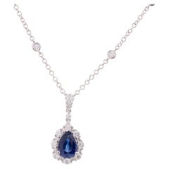 1.75 Carat Pear Shape Sapphire Pendant with 0.77 Ct Diamond in 18W Gold ref1255