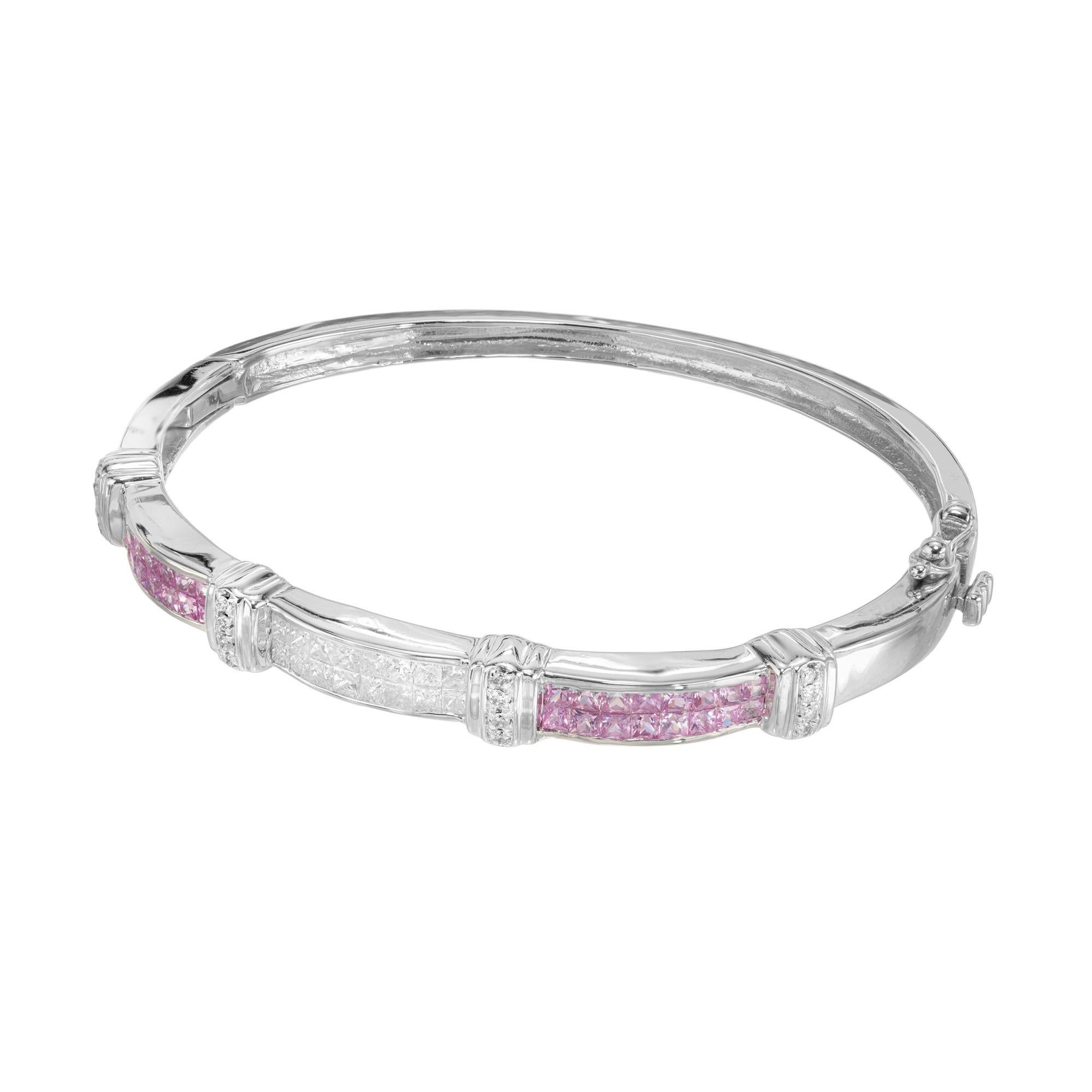 Taglio princess Bracciale in oro con zaffiro rosa e diamante bianco da 1,75 carati in vendita