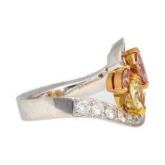 1.75 Carat Pink & Yellow Marquise Diamond Platinum & 18K Gold Bypass Ring