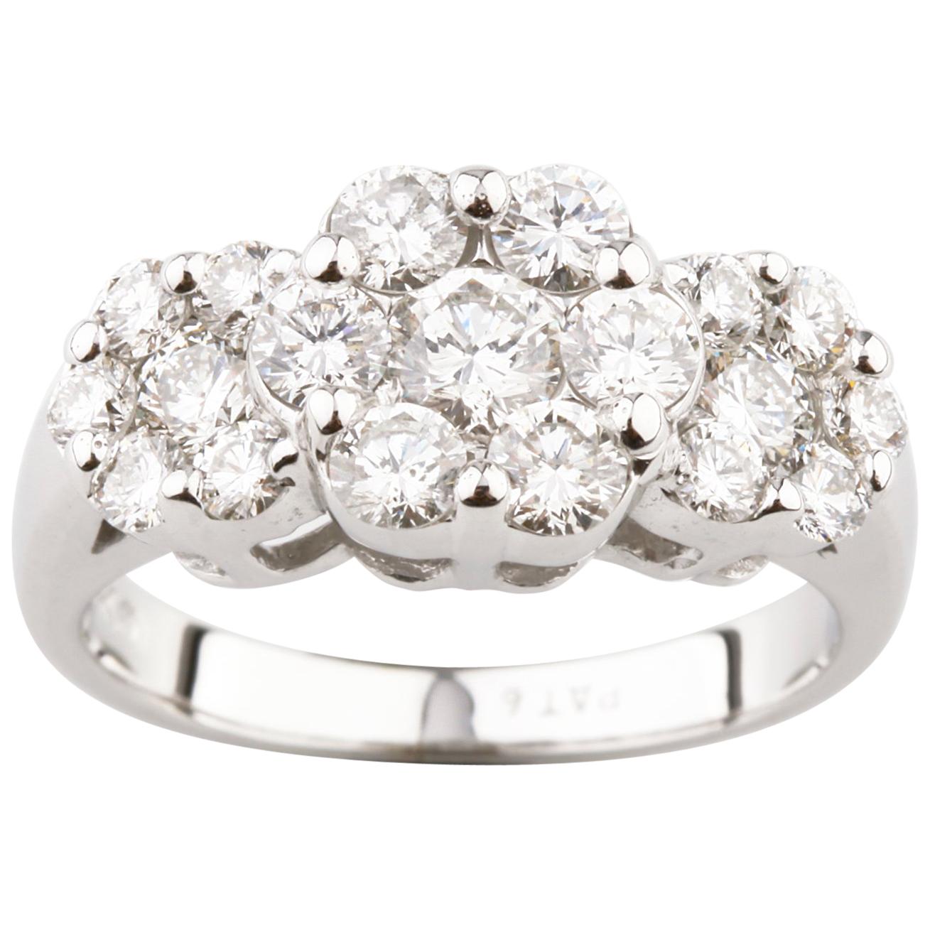 1.75 Carat Round Brilliant Diamond Triple Flower Platinum Prong Set Ring