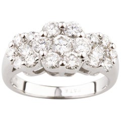 1.75 Carat Round Brilliant Diamond Triple Flower Platinum Prong Set Ring