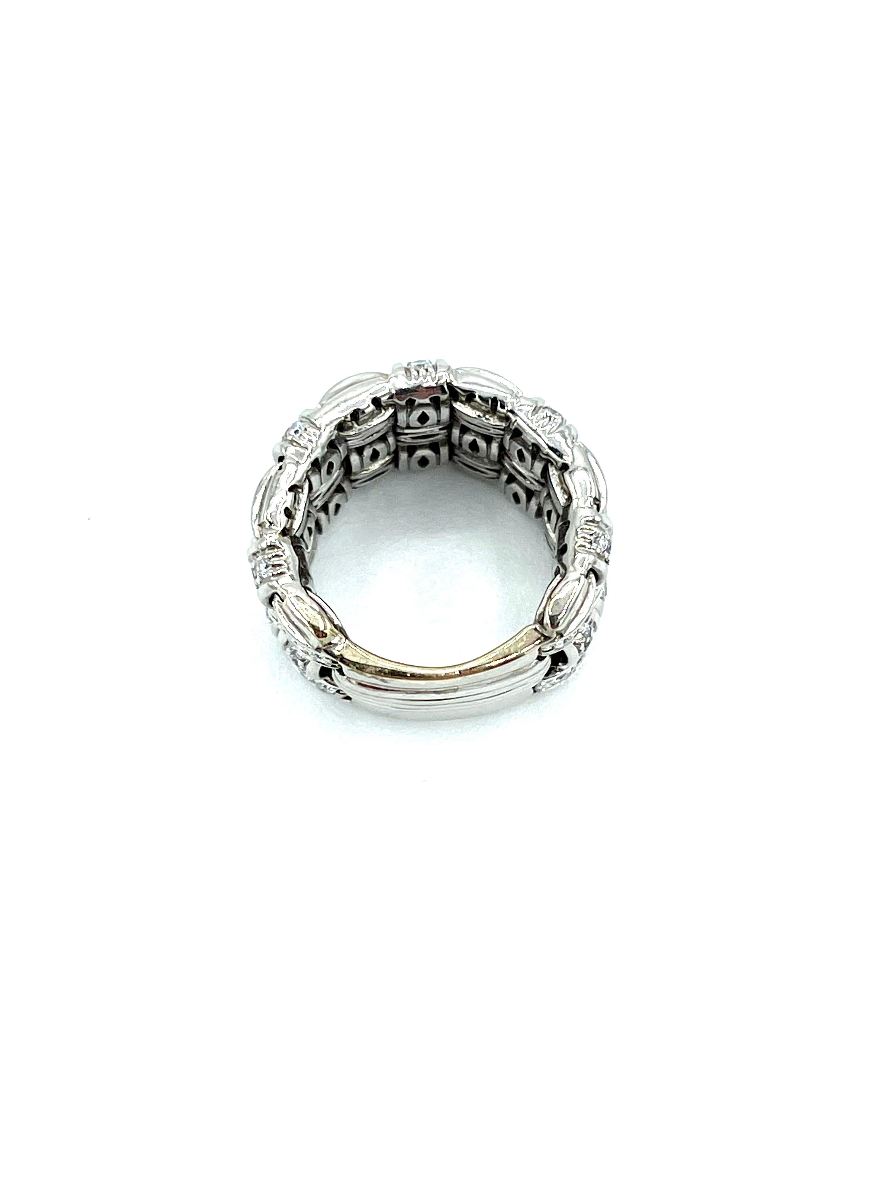 1.75 Carat Round Diamond Basket Weave 18K White Gold Band Ring In Excellent Condition In Chevy Chase, MD