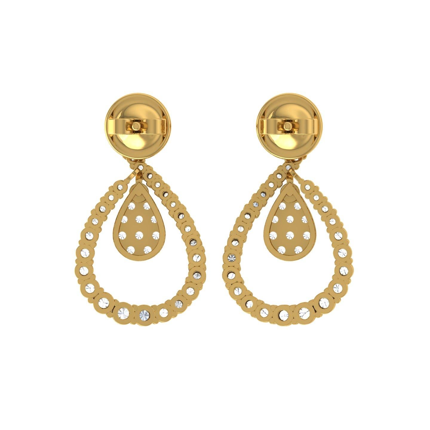 Modern 1.75 Carat Round Diamond Dangle Earrings 14 Karat Yellow Gold Handmade Jewelry For Sale