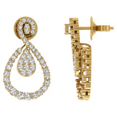 1.75 Carat Round Diamond Dangle Earrings 18 Karat Yellow Gold Handmade Jewelry