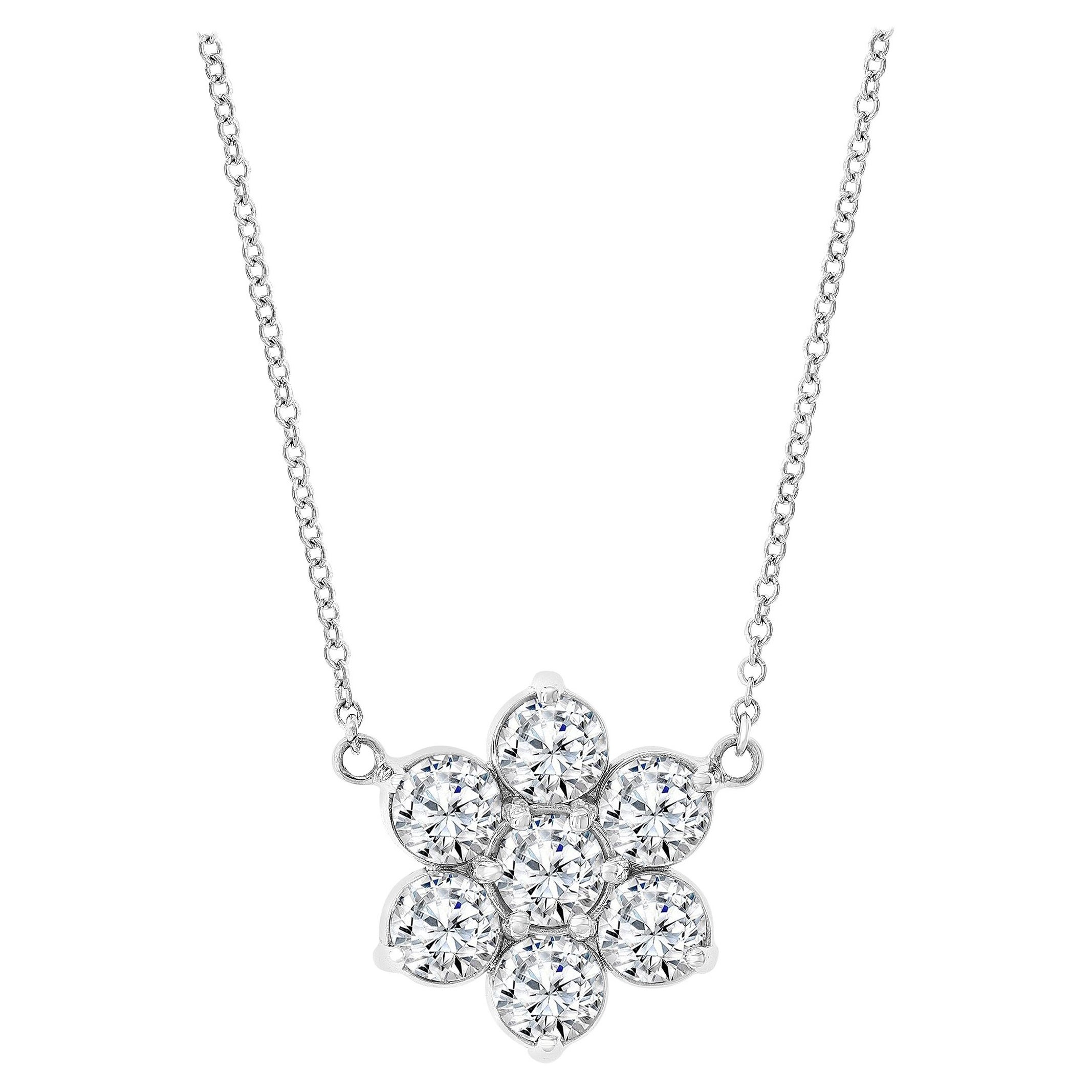 1.75 Carat Round Diamond Flower Cluster Pendant