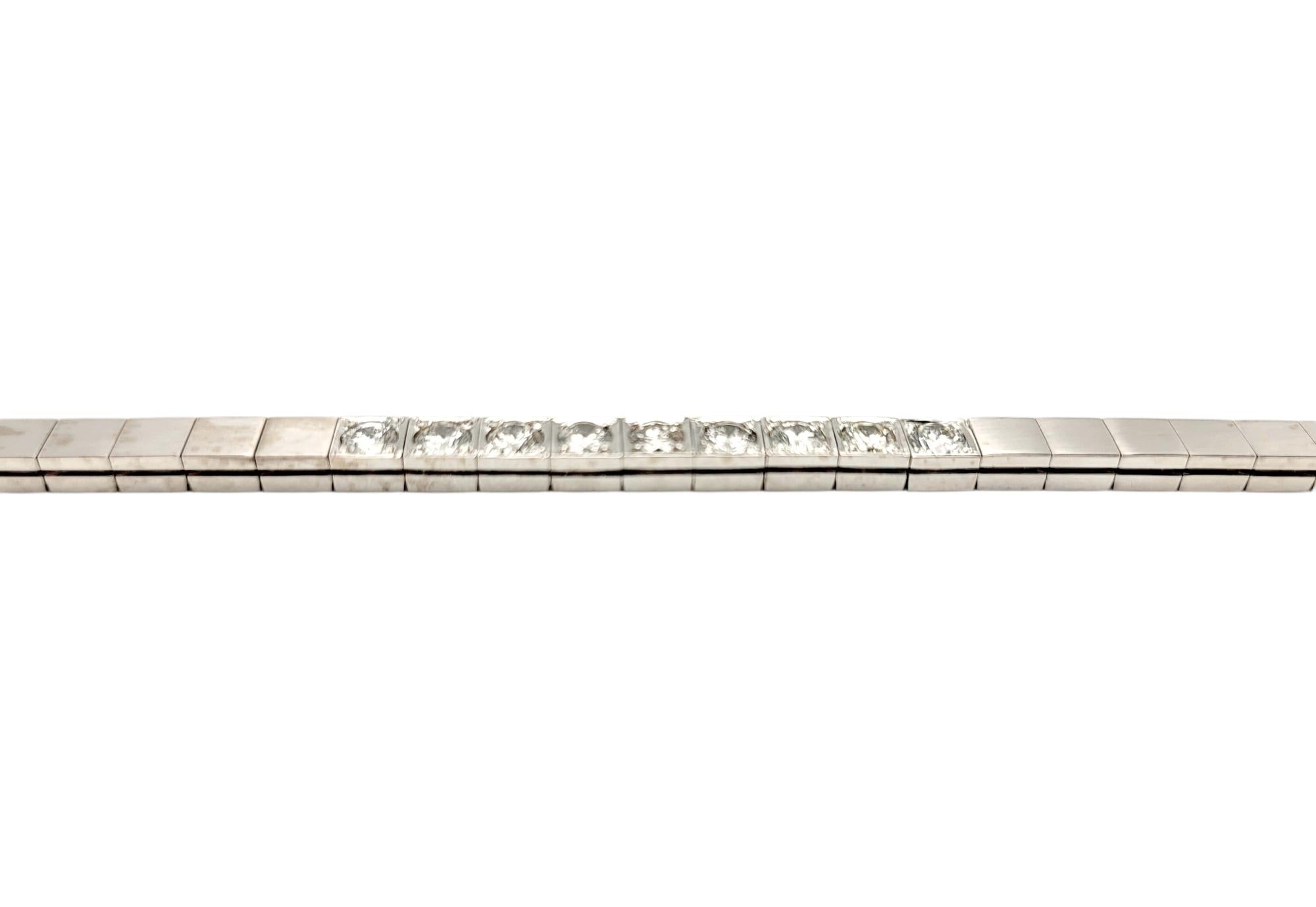 Contemporary 1.75 Carat Round Diamond Squared Link Bracelet in Brushed 14 Karat White Gold For Sale