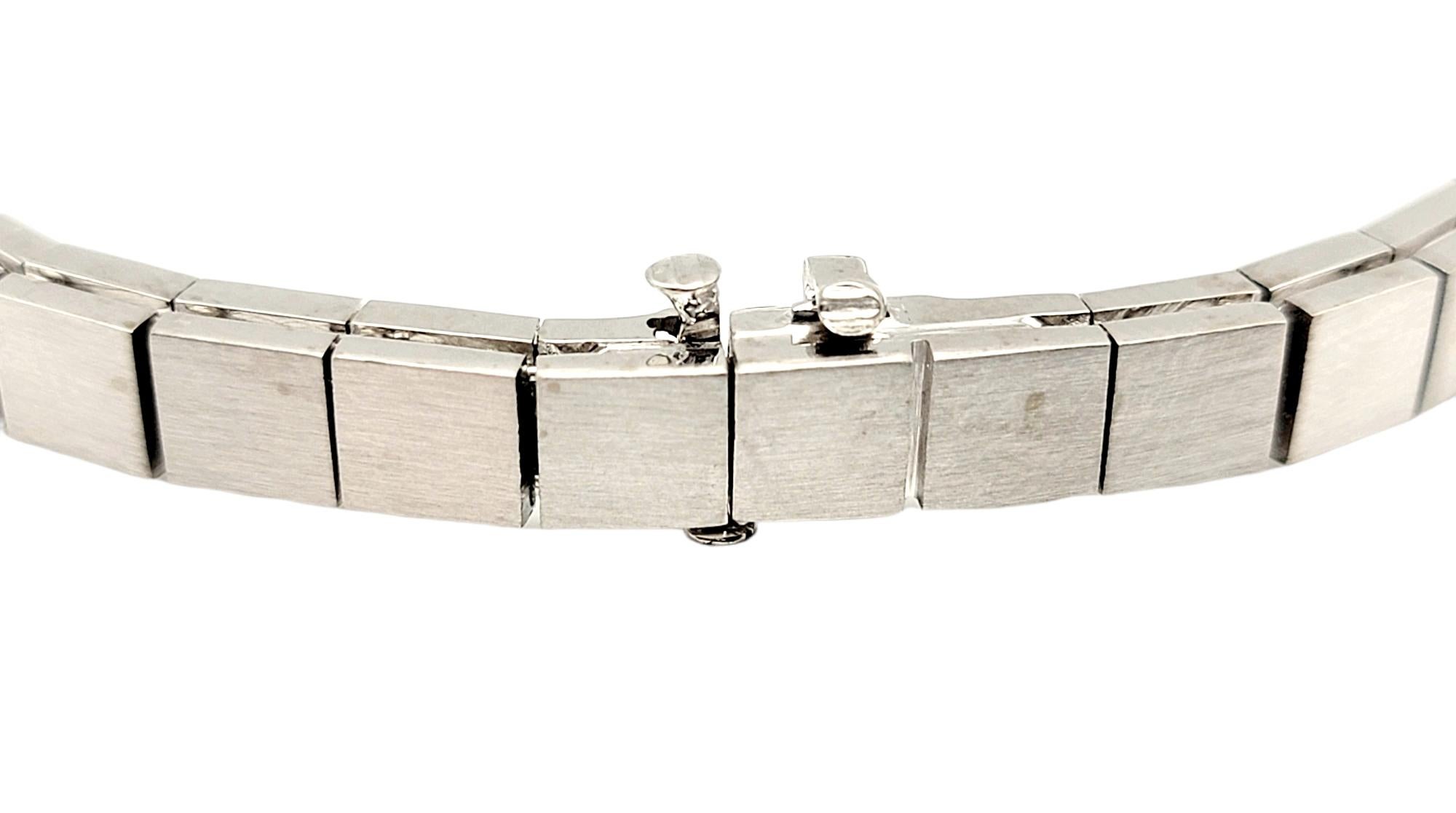 1.75 Carat Round Diamond Squared Link Bracelet in Brushed 14 Karat White Gold In Good Condition For Sale In Scottsdale, AZ