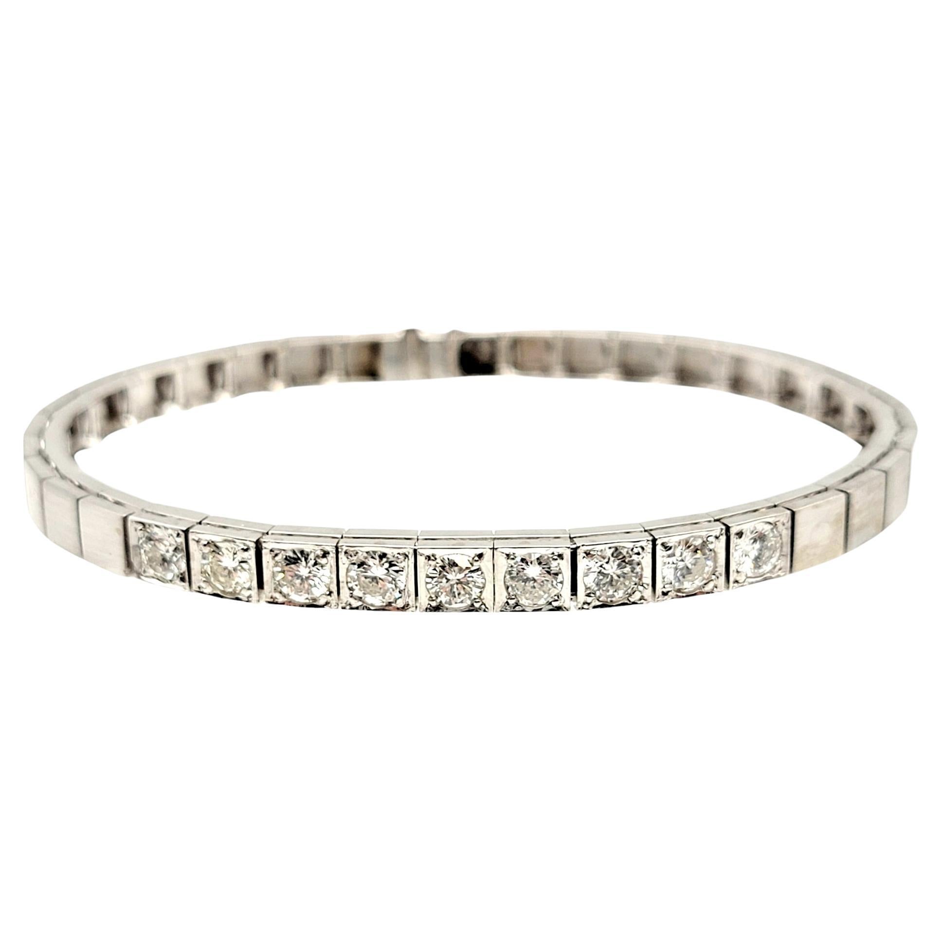 1.75 Carat Round Diamond Squared Link Bracelet in Brushed 14 Karat White Gold For Sale