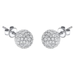 1.75 Carat Round Pavé Set Diamond 18 Karat White Gold Ball Stud Earrings